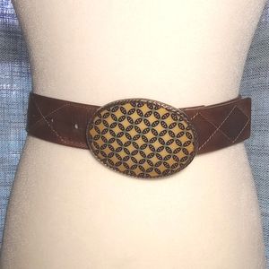 Vintage Unique Ivan Pattern Design Buckle Genuine Leather India Women Belt 34"